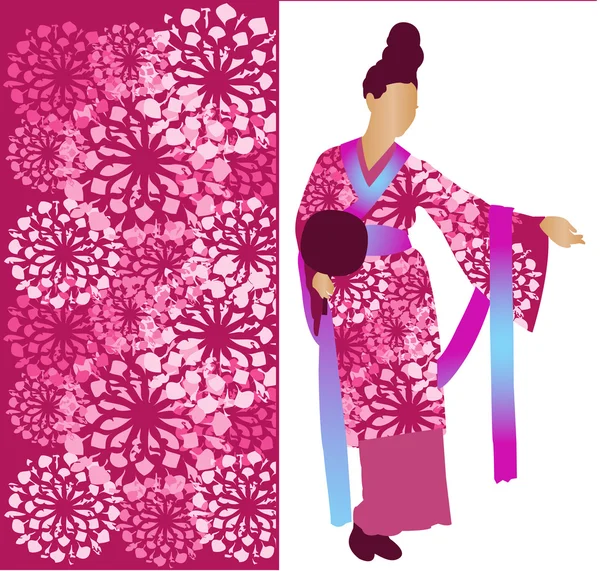 Силуэты японской девушки — стоковый вектор