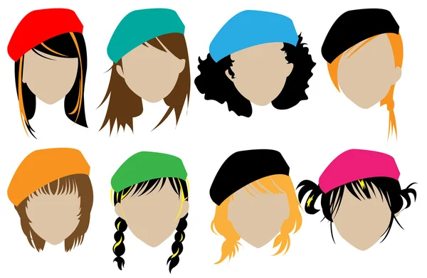 Set di parrucche sagome con cappello — Vettoriale Stock