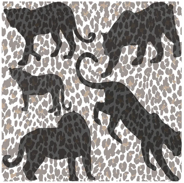 Silhuetas leopardo e estampa — Vetor de Stock