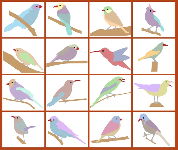 Imposta gli uccelli a colori — Vettoriale Stock