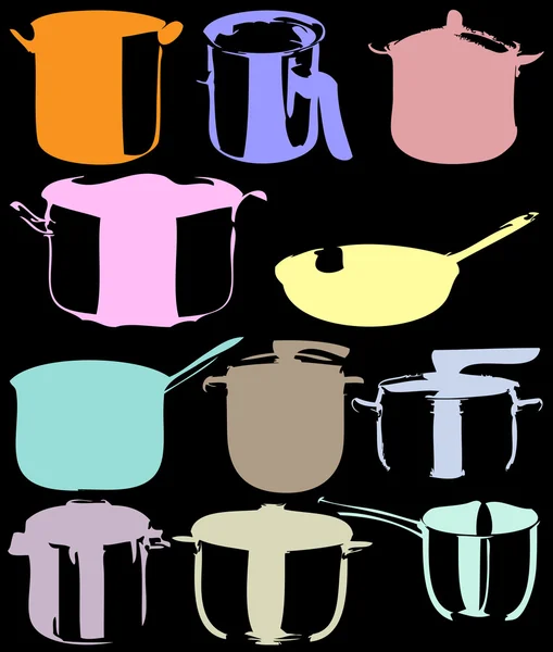 Pots and pans — Stock Vector