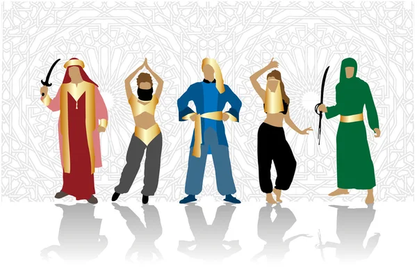 Arabic costumes silhouettes — Stock Vector