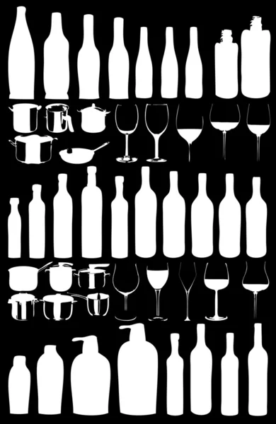 Botellas y tazas — Vector de stock