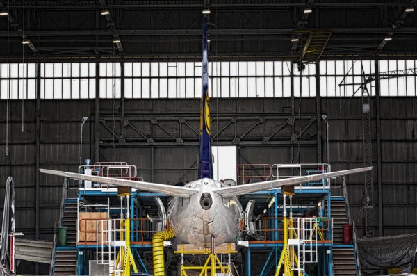 Lufthansa Technik hangar on a Lufthansa aircraft — Stok fotoğraf