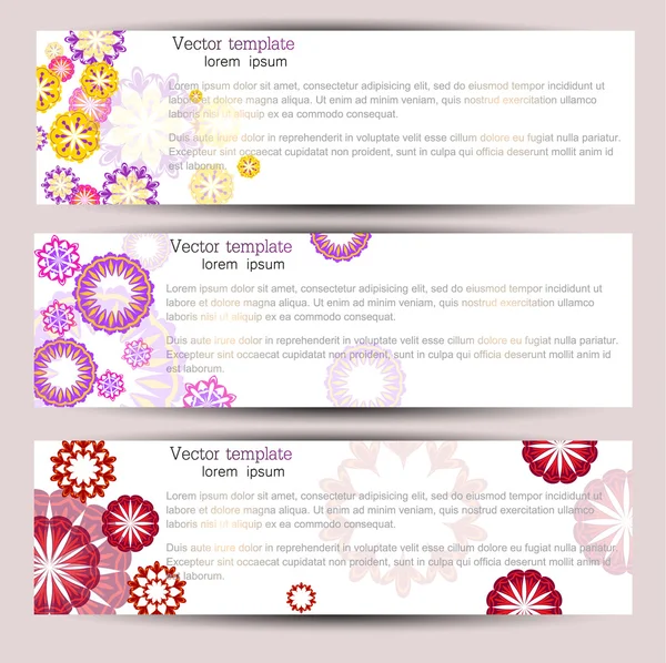 Set of three colorful banners. Designed in the same style — Stock Vector