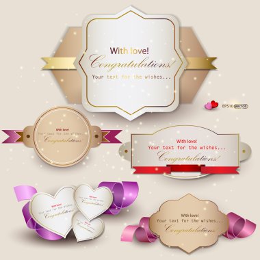 Collection of gift cards with ribbons. Vector background clipart