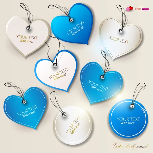 Set van bubbels, stickers, etiketten, tags. vorm van harten. Valenti — Stockvector