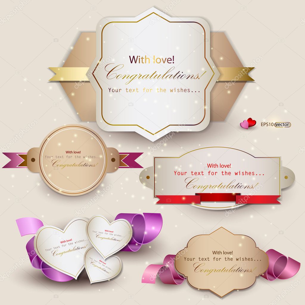 Collection of gift cards with ribbons. Vector background