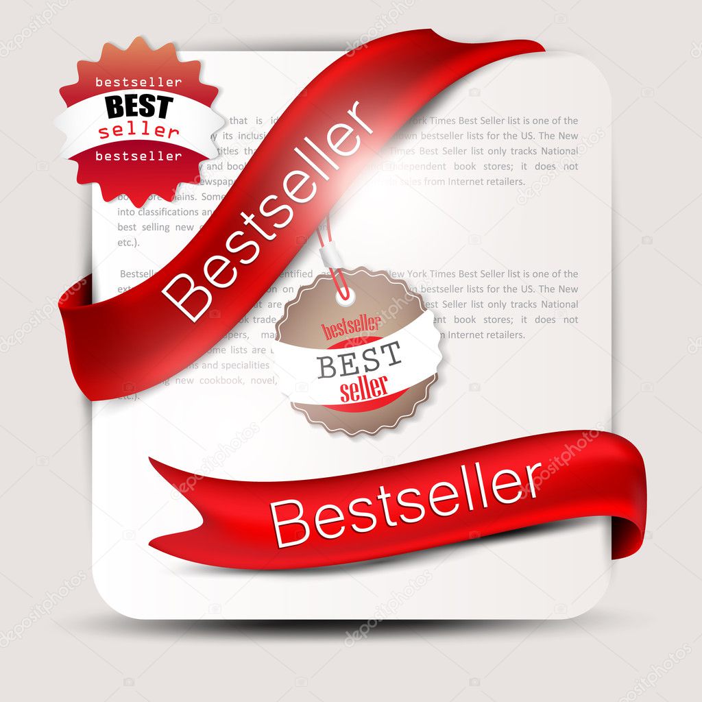 Bestseller. Red banners and labels. Vector set