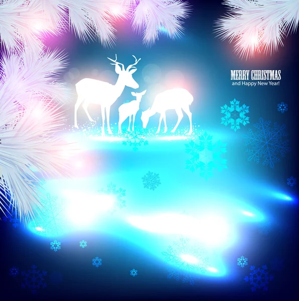 Azul hermoso fondo de Navidad con renos . — Archivo Imágenes Vectoriales