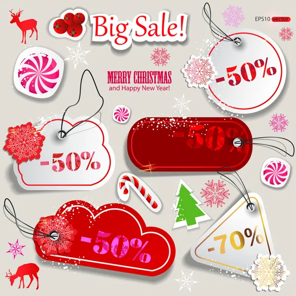 Christmas Sale. Paper discount coupons — Stock Vector