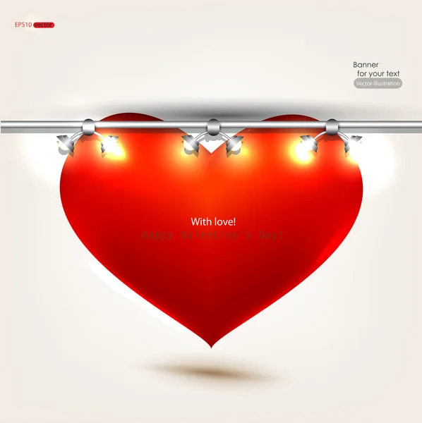 Порожній червоний плакат серця для реклами з освітленням — стоковий вектор