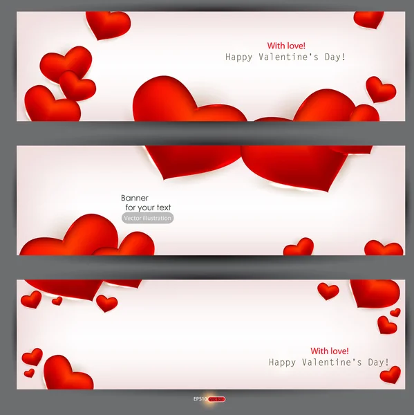 Conjunto de três banners com corações vermelhos. Dia dos Namorados. Vector ba — Vetor de Stock