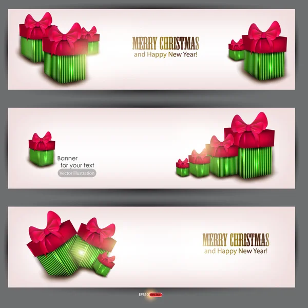 Set of three banners with beautiful gifts. Vector illustration — Stock Vector
