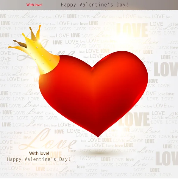 Schönes rotes Herz mit Krone. Valentinstag. Vektorhintergrund — Stockvektor