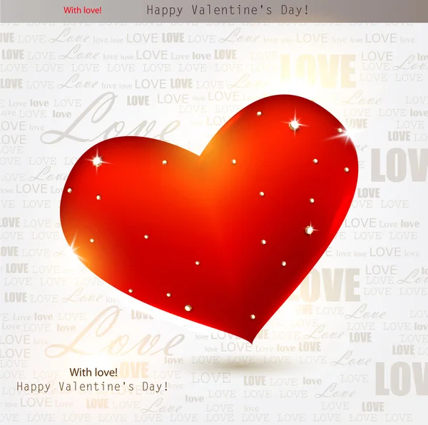 Mooie rode hart met diamanten. de dag van Valentijnskaarten. vector backgr — Stockvector
