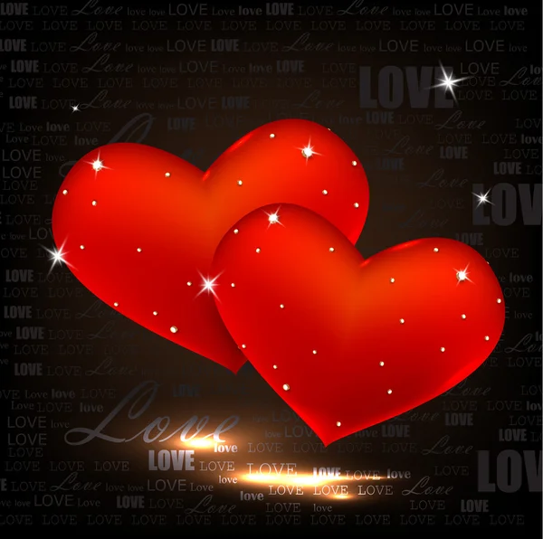 Красивые красные сердца с бриллиантами. День Святого Валентина. Векторный бэкг — стоковый вектор