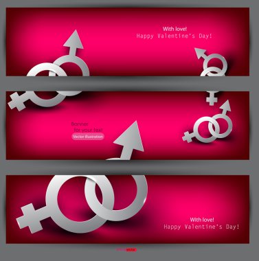 Abstract vector banners with male female symbol clipart