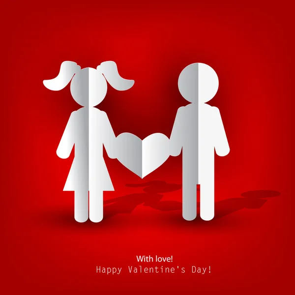 Белая бумага Мужчины и Женщина с сердцем на красном фоне. Вектор — стоковый вектор