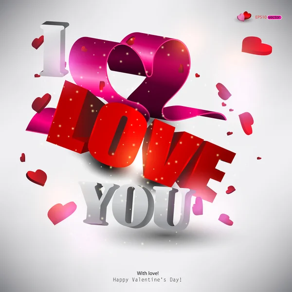 3D-woord "love" met harten. — Stockvector