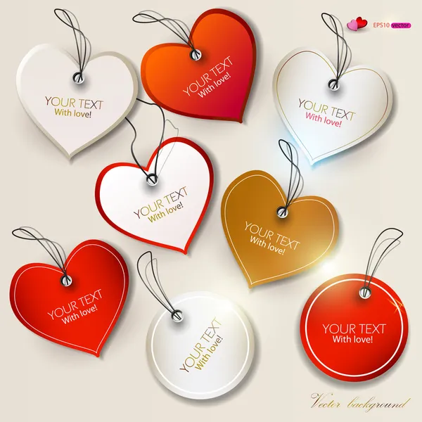 Set van bubbels, stickers, etiketten, tags. vorm van harten. Valent — Stockvector