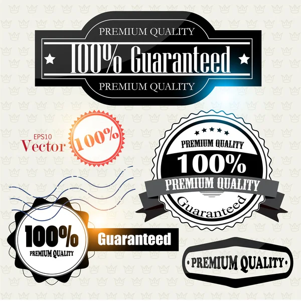 Uppsättning av överlägsen kvalitet och tillfredsställelse garanti märken, etikett — Stock vektor