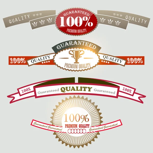 Uppsättning av överlägsen kvalitet och tillfredsställelse garanti märken, etikett — Stock vektor