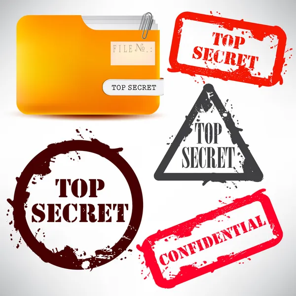 Carpeta con documentos estampados "Top Secret " — Vector de stock