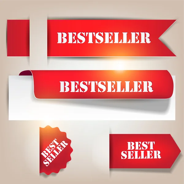 Bestseller. röd banderoller och etiketter. vektor set — Stock vektor