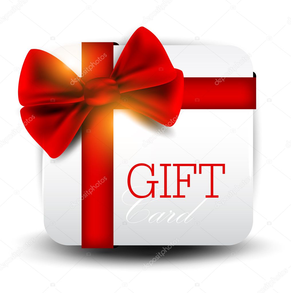Gift card with red ribbon. Vector background