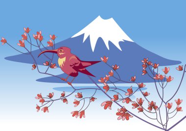 Bird on a background of Mount Fuji clipart