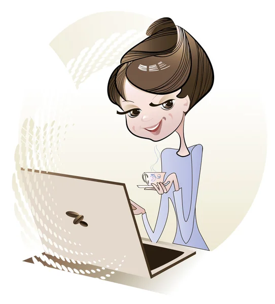 Girl and laptop — Stock Vector