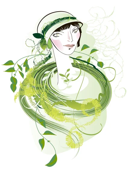 The girl in the green hat — Stock Vector