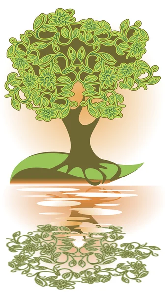 Reflection of tree in the water — Stock Vector