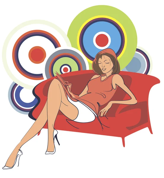 Жінка сидить на дивані — стоковий вектор