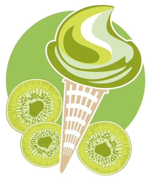 Cône de kiwi à la crème glacée — Image vectorielle