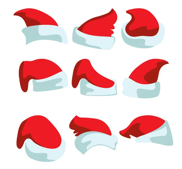 Um conjunto de nove chapéus para Santa — Vetor de Stock