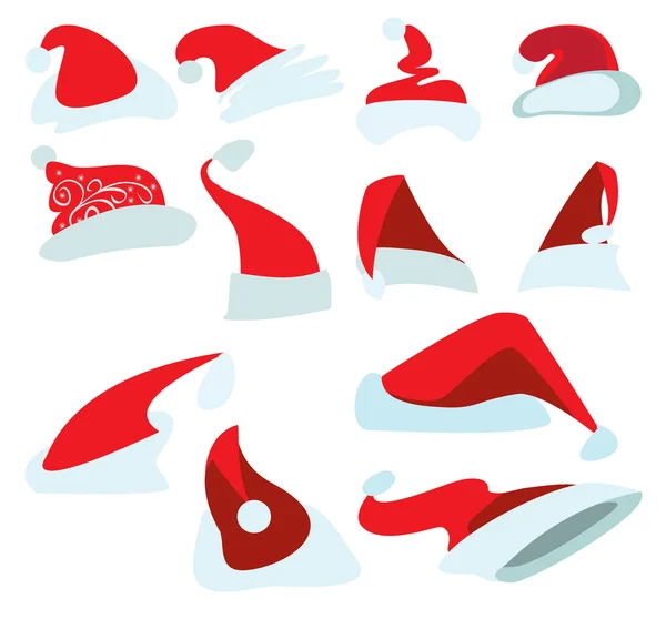 Un juego de doce gorras para Santa — Vector de stock