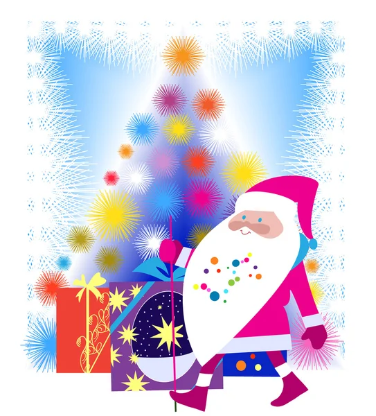 桑塔 · 克洛斯和圣诞节树 — 图库矢量图片