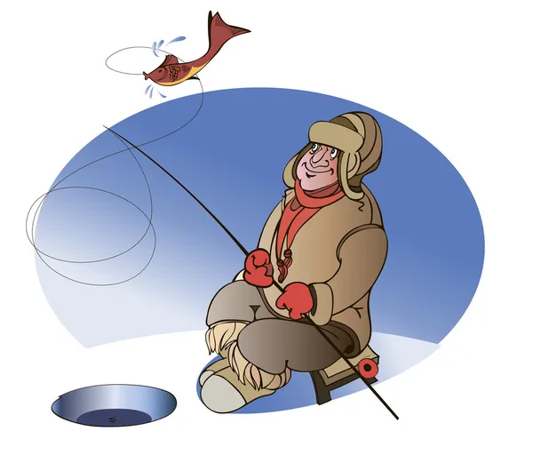 Rybář na jezeře zimní — Stockový vektor