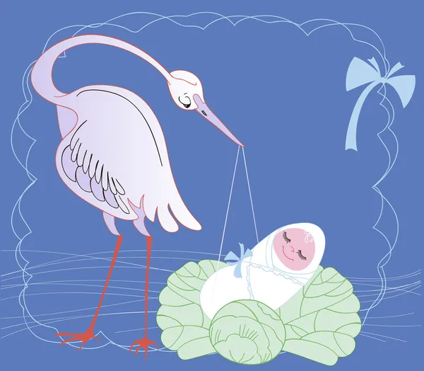 Cigüeña con bebé — Vector de stock