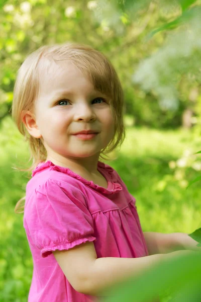 Baby girl outdoor in spring — Stock Photo, Image