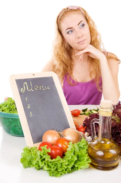 Menu board and vegetables — Stock Photo, Image