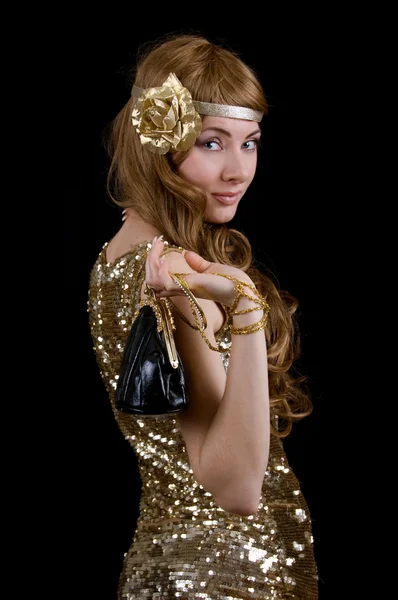 Retro stijl vrouw in jurk met sparkles — Stockfoto