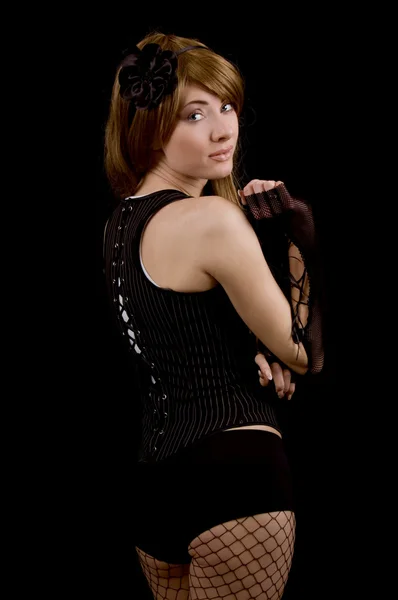 Femme de style rétro en corset et lingerie — Photo