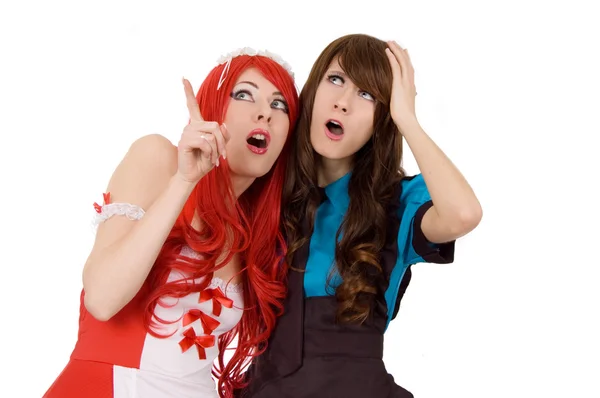 Duas garotas servidoras espantadas — Fotografia de Stock