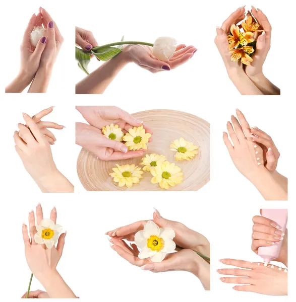 Mãos de mulher com foto de grupo de manicure — Fotografia de Stock