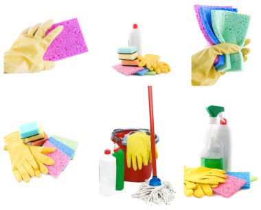 Collection of cleaning products and tools clipart