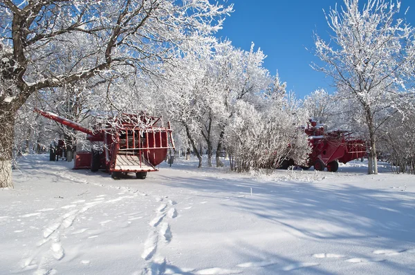 Winter parking of agricultural machinery. — Stock Photo, Image