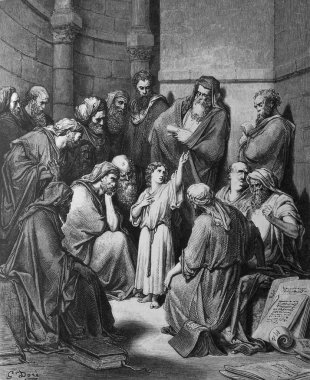 Jesus in the temple among the teachers. clipart